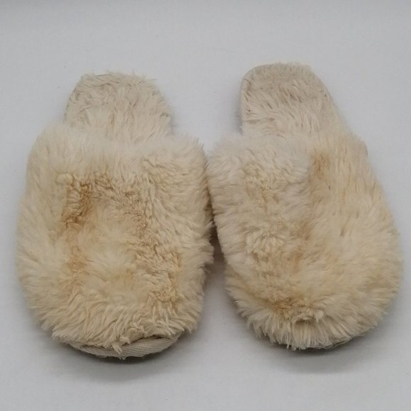 Express Womens Slide Slipper Ivory Faux Fur Flat Heel Round Toe Cushioned M 7-8 - Picture 4 of 9